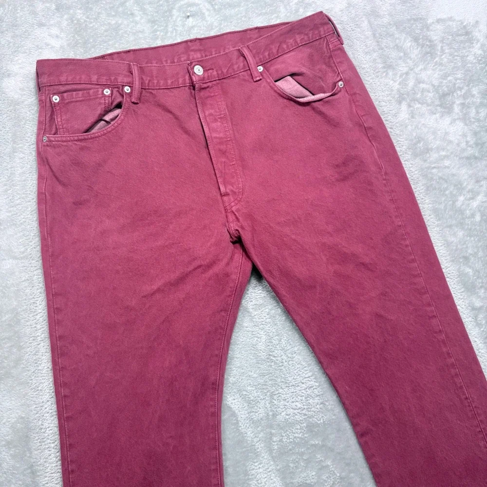Levi's 501 Original Fit Mens 38x30 Pink Maroon Button Fly Straight Leg Jeans